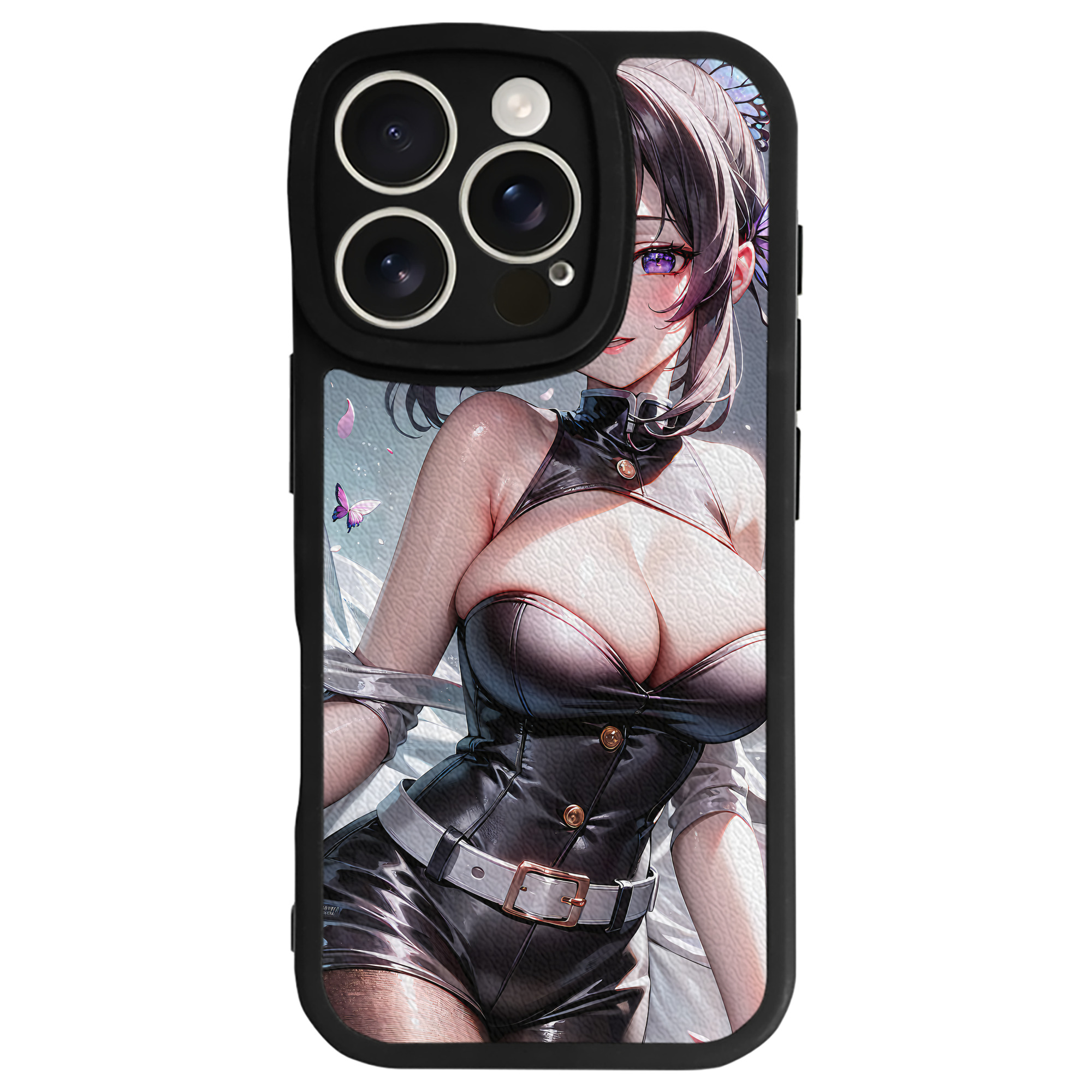 （画像用） 鬼滅の刃（きめつのやいば）蟲柱-胡蝶 しのぶ／こちょう しのぶ Kochou Shinobu 【iPhone 16シリーズ対応】シリコンスマホケース（レザー調） 材質：シリコン